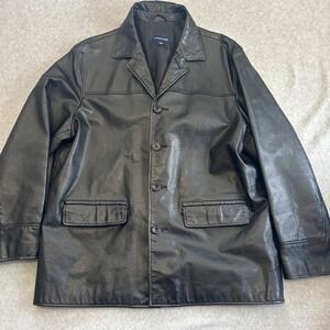 Structure Leather Jacket Mens Extra Large Black Button Up Flap‎ Pocket Coat